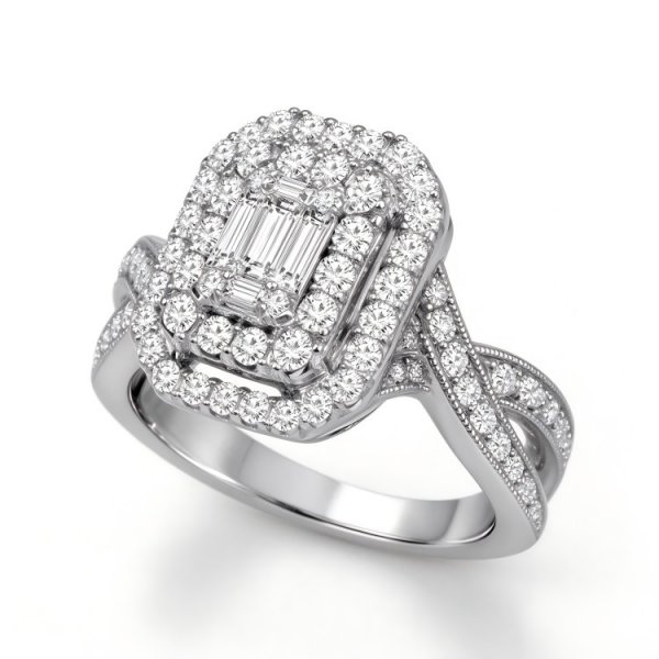 Previously Owned Crystal Engagement Ring Round/Baguette Titanium steel